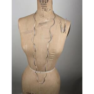 silver modernist wave long necklace and earring set